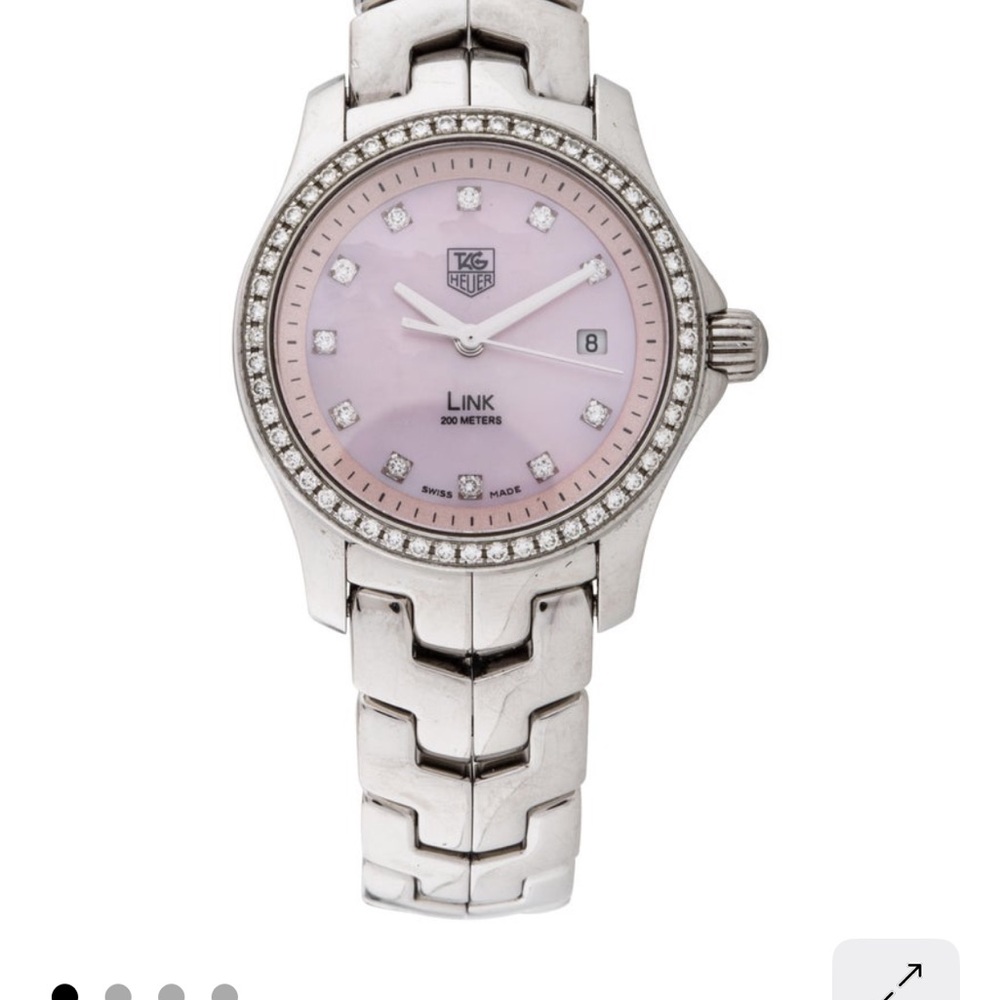 Tag Heuer Silver Watch with Pink Dial